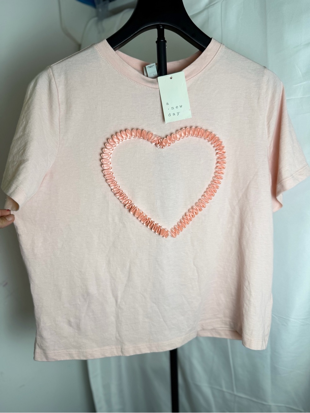 a new day Pink Heart Embellished women’s Tee S